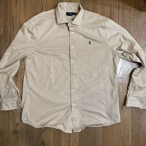 Polo Ralph Lauren Knit Dress Shirt-Tan Herringbone-Size XXL